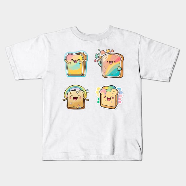 Cute happy colorfull kawaii toast Kids T-Shirt by KawaiiFoodArt